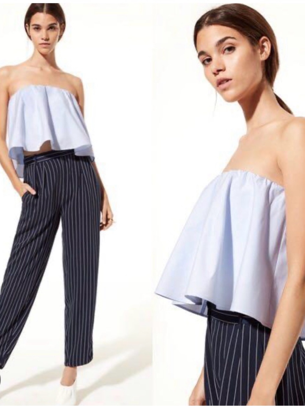 Aritzia Eckerd Strapless Ruffle BLACK Crop Top